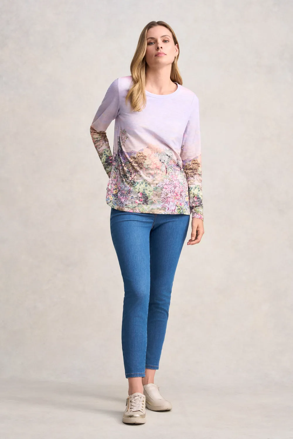Long Sleeve Organic Cotton T-Shirt - Scenic Sunset Print
