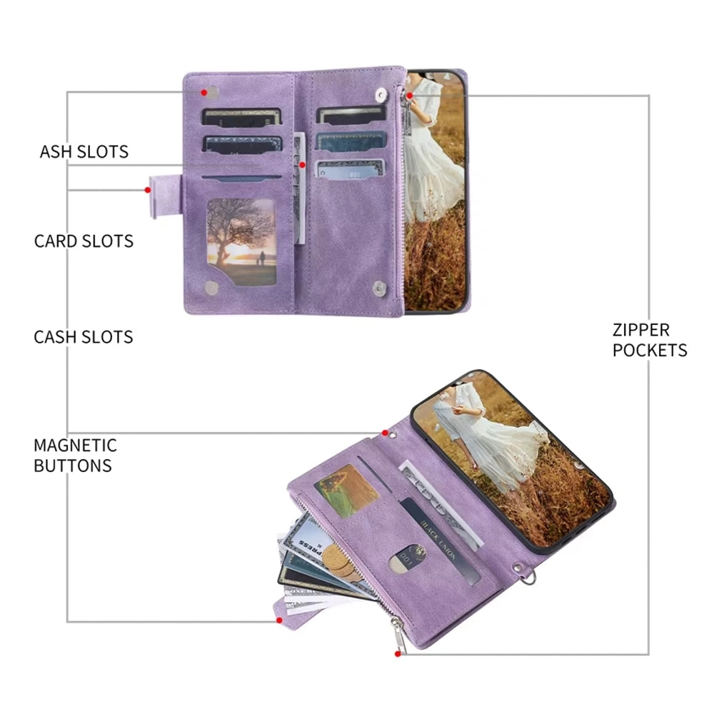 Luxury Zipper Leather Cover for Samsung Galaxy