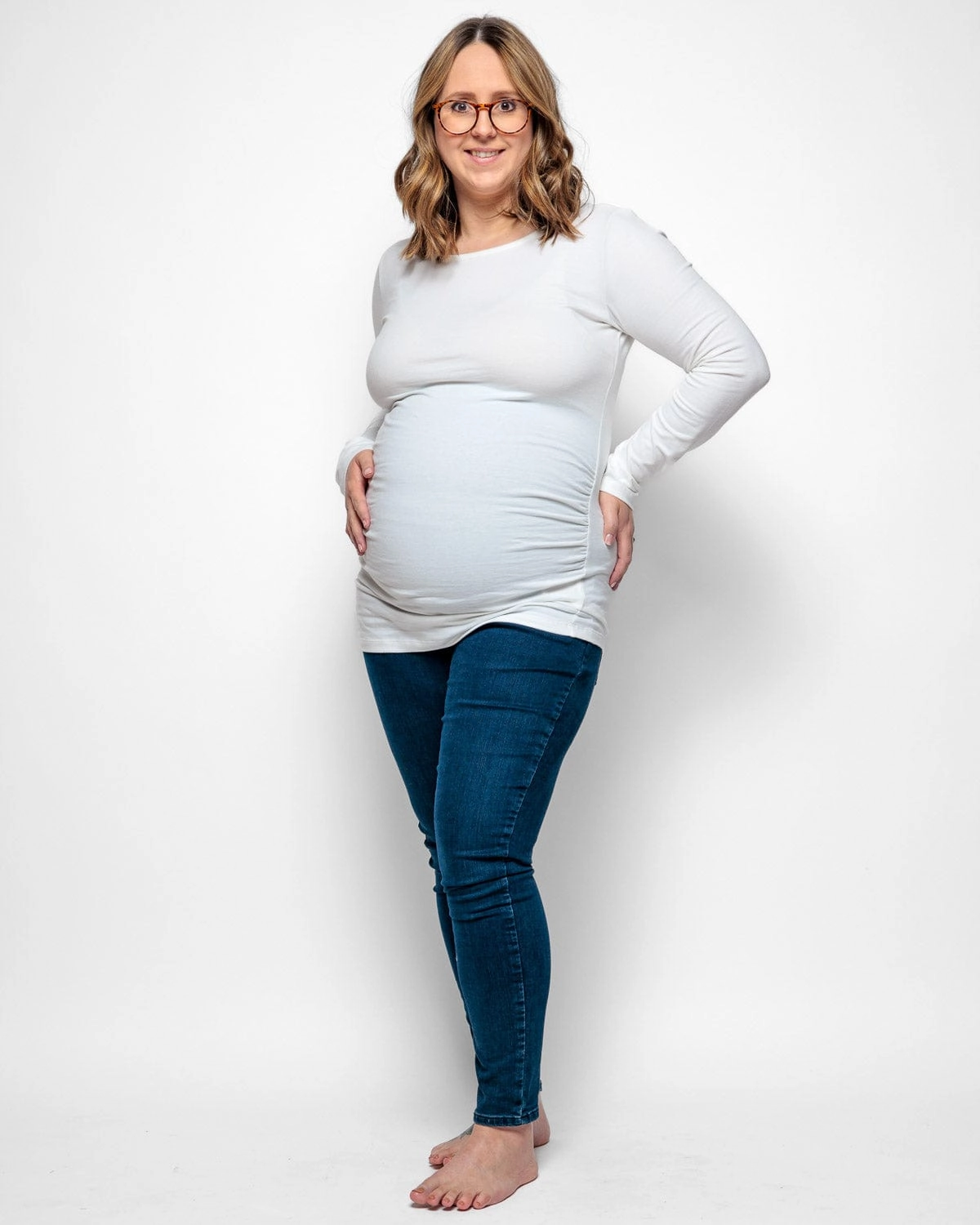 Maternity Cotton Long Sleeve Top | White