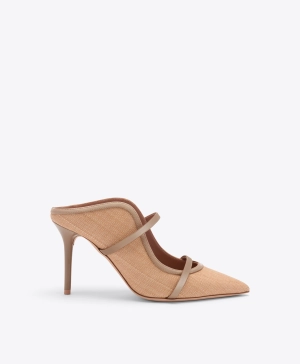 Maureen 85 Beige Raffia Heeled Mules