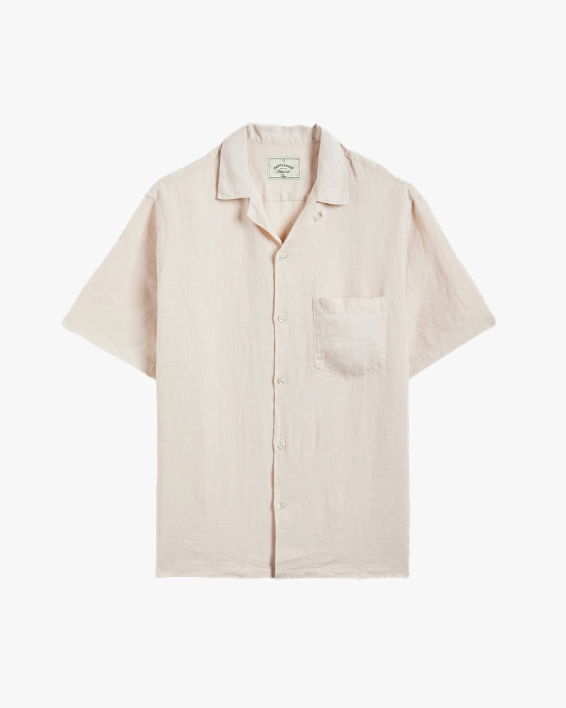 Portuguese Flannel Linen Camp Collar Shirt - Raw White