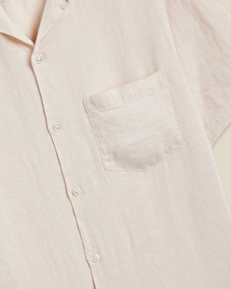 Portuguese Flannel Linen Camp Collar Shirt - Raw White