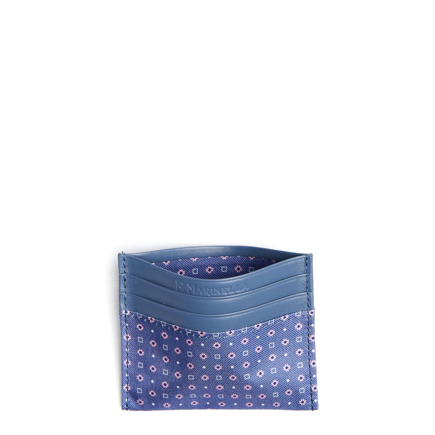 POWDER BLUE LEATHER AND SILK CREDIT CARD HOLDER