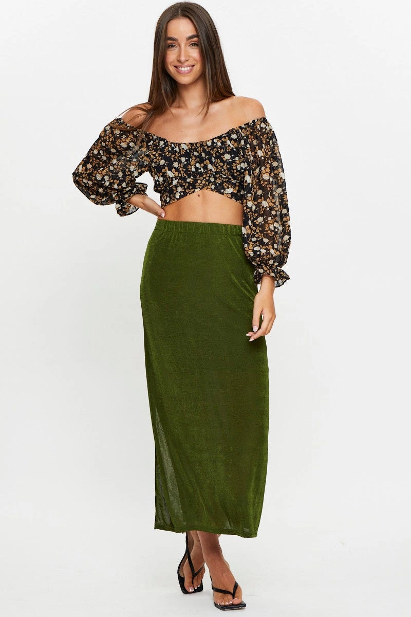 Print 3/4 Sleeve Crop Top