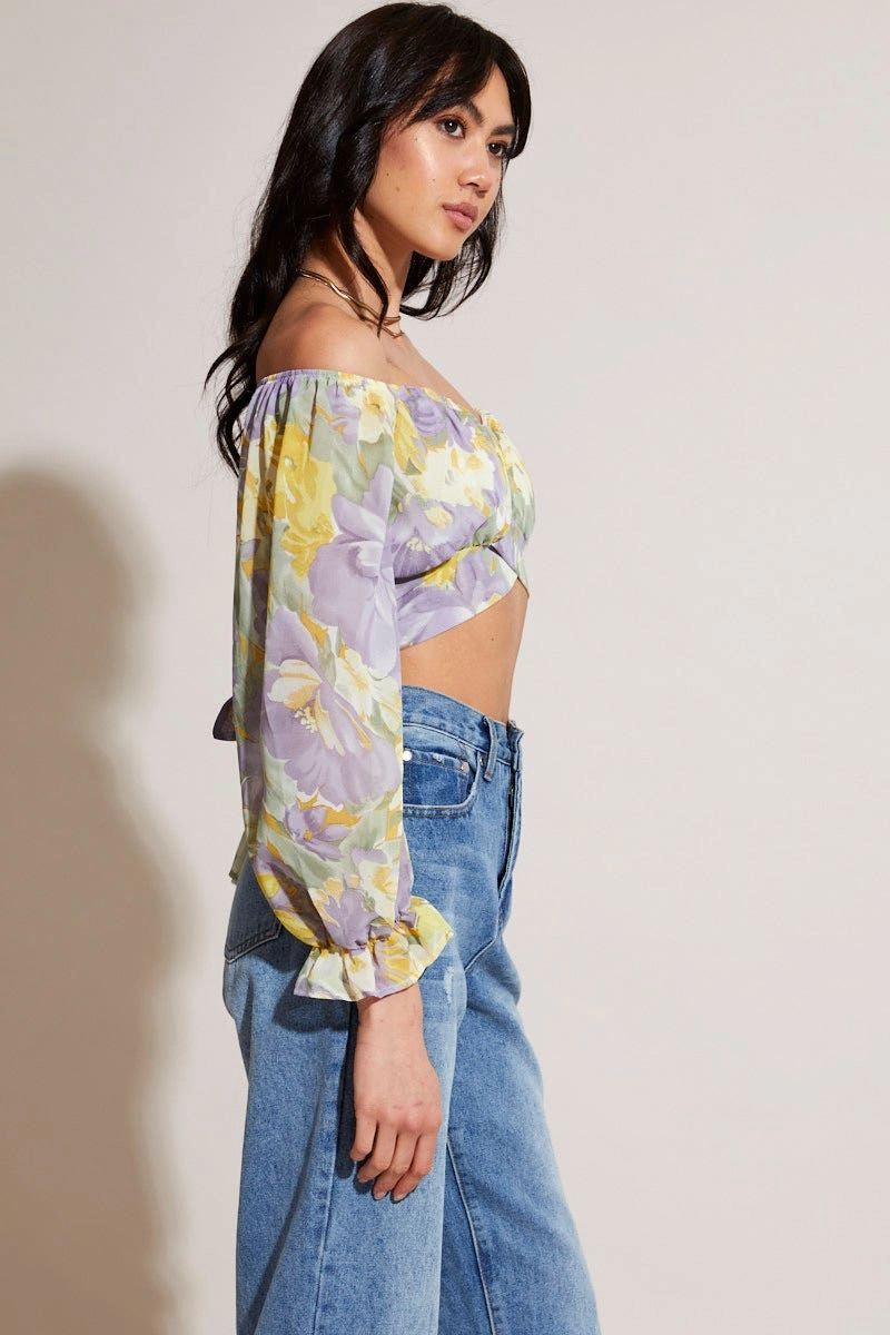 Print Crop Top Long Sleeve