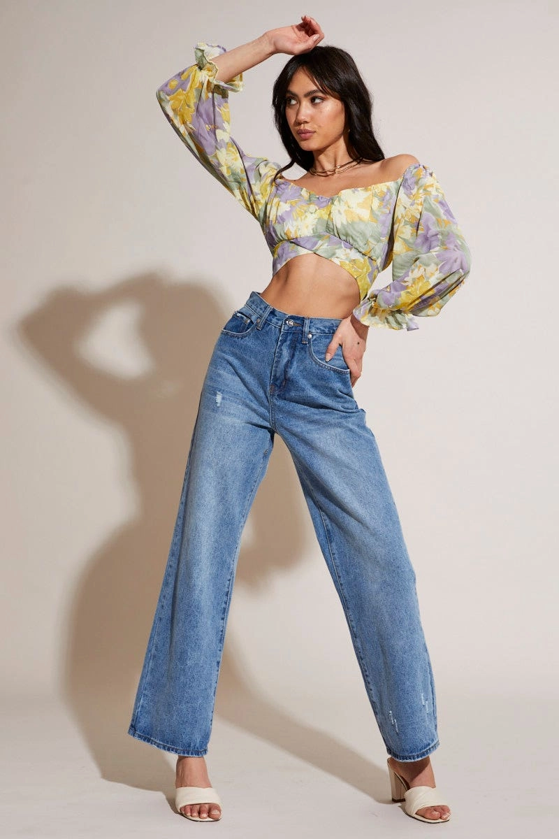 Print Crop Top Long Sleeve