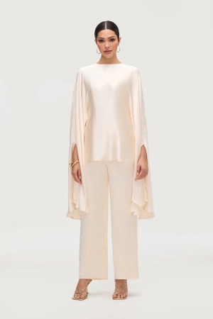 Razan Silk Wide Leg Pants - Pearl
