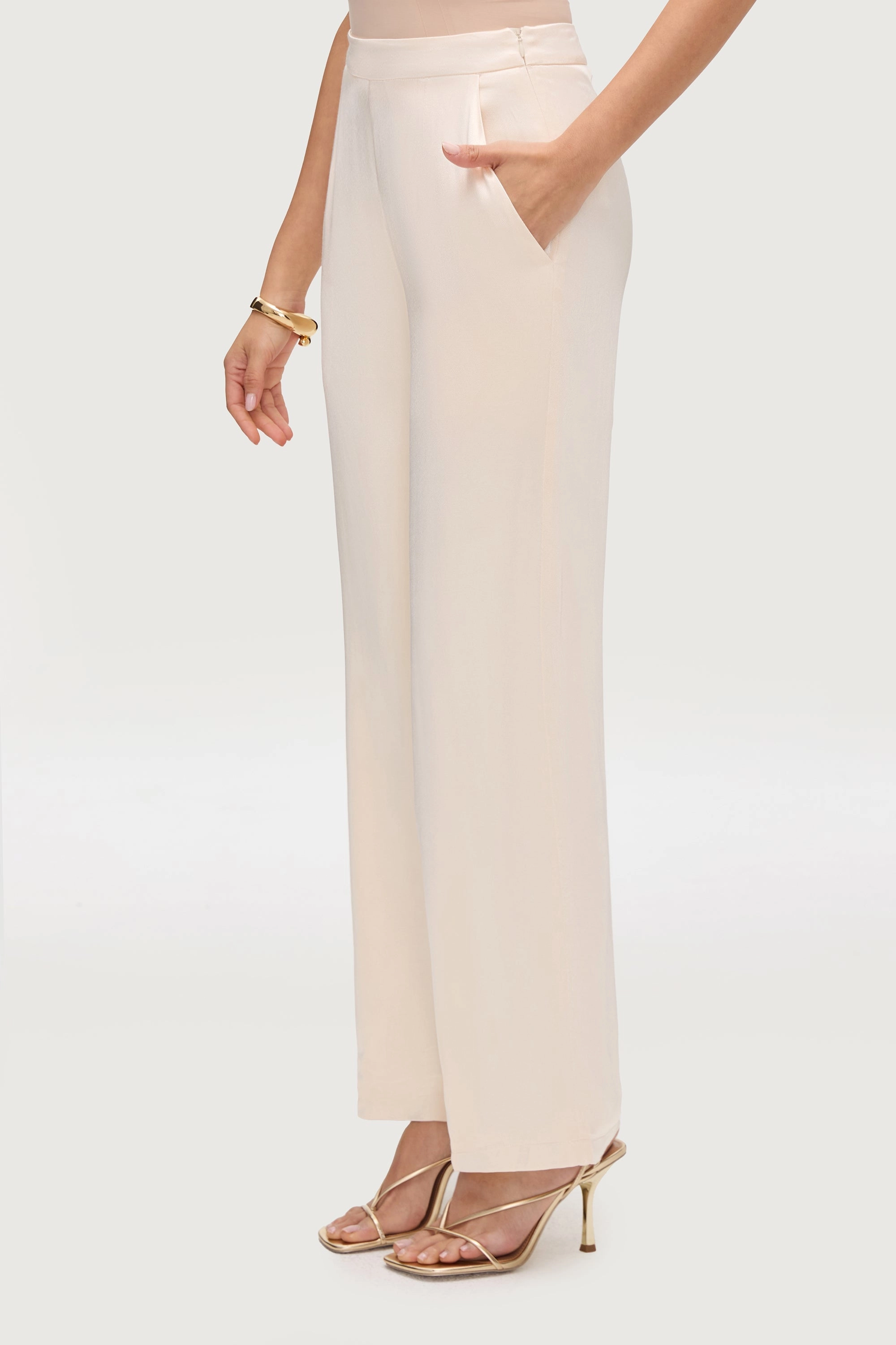 Razan Silk Wide Leg Pants - Pearl