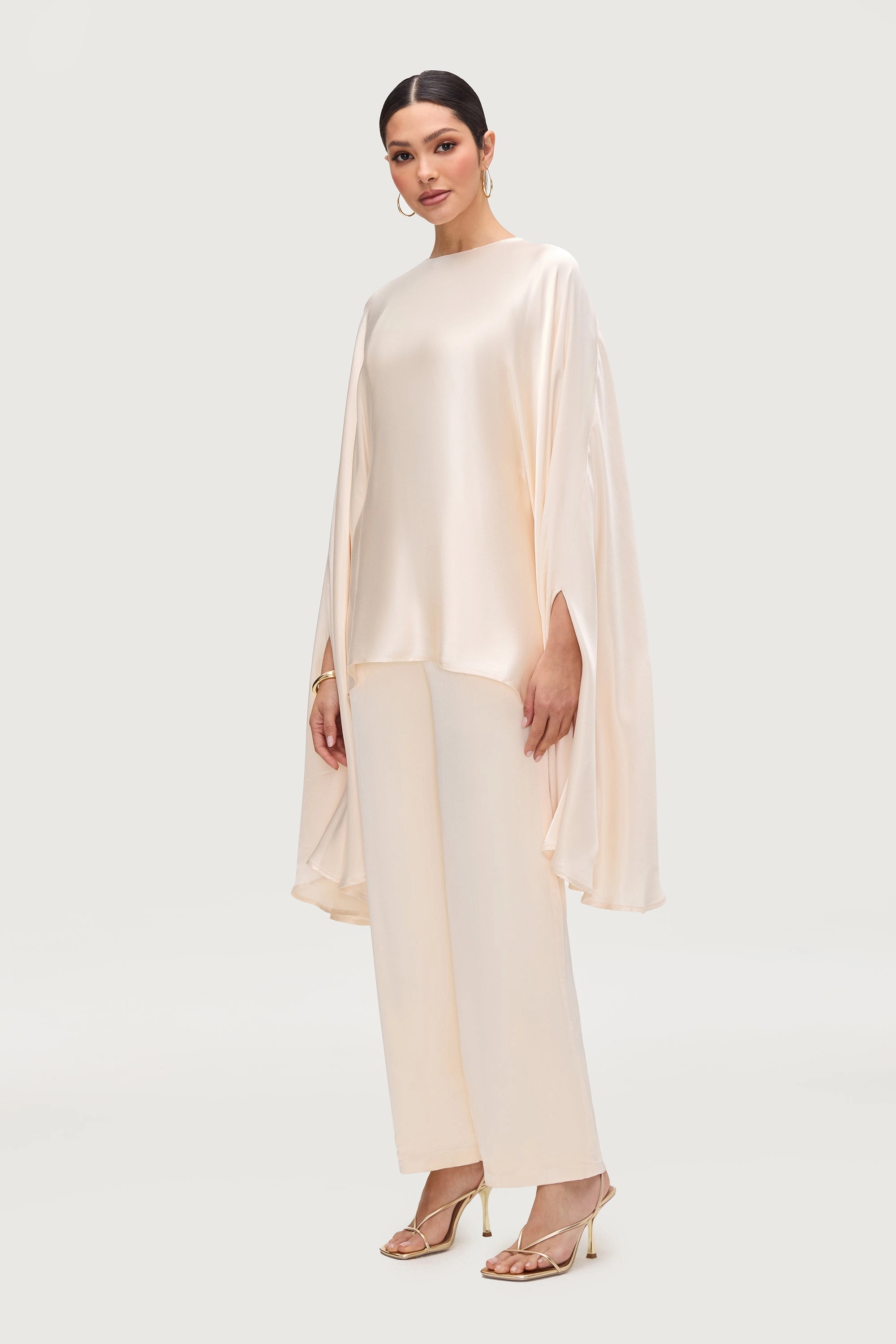 Razan Silk Wide Leg Pants - Pearl