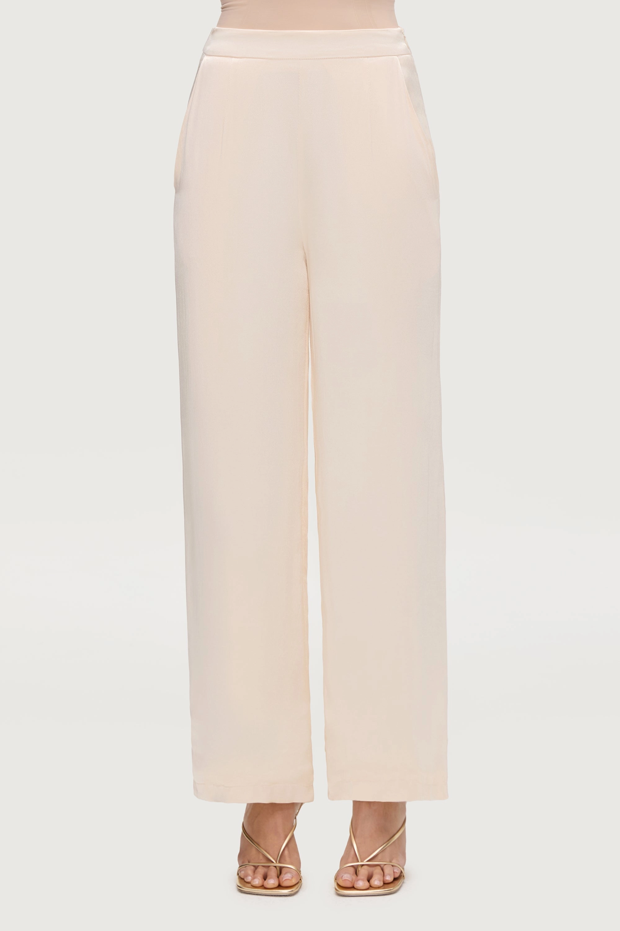 Razan Silk Wide Leg Pants - Pearl