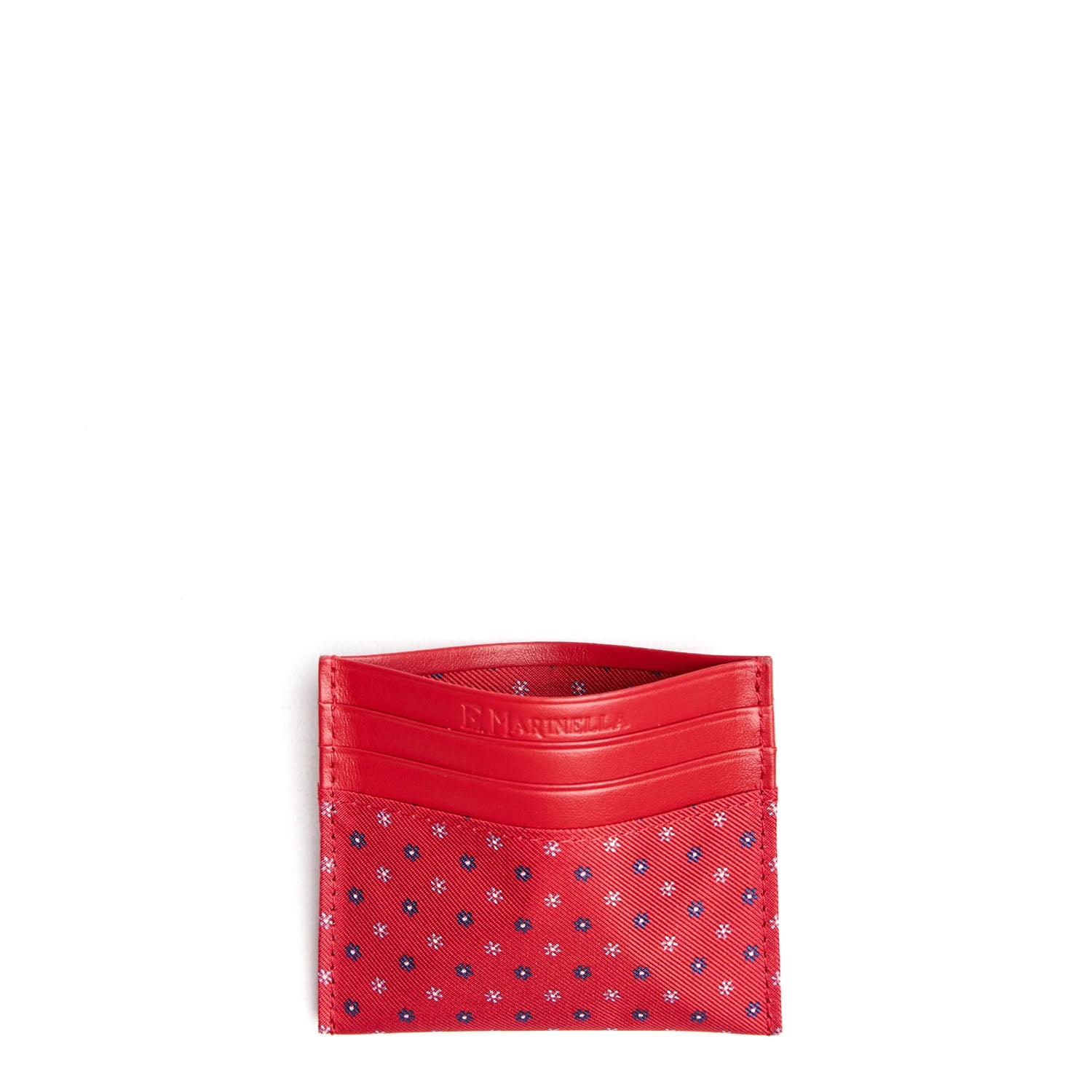 RED LEATHER AND SILK CREDIT CARD HOLDER