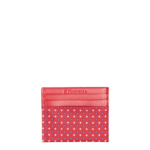 RED LEATHER AND SILK CREDIT CARD HOLDER