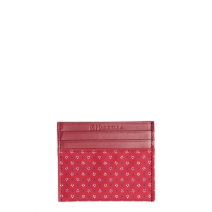 RED LEATHER AND SILK CREDIT CARD HOLDER