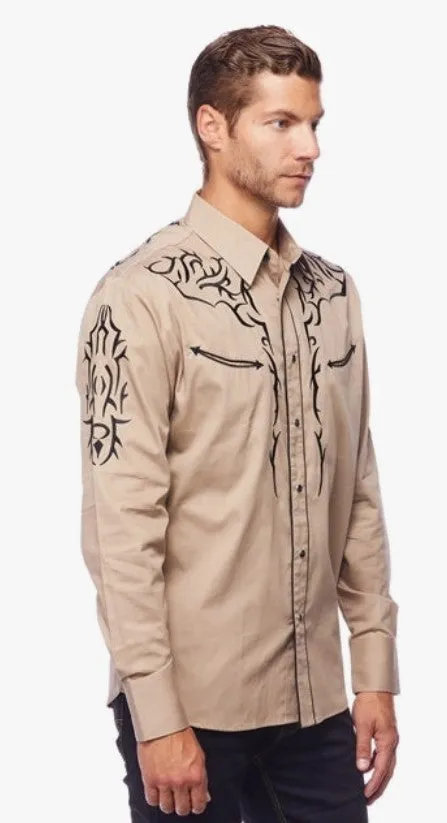 Rodeo Clothing Mens Western Embroidery Shirt PS500L-542 Beige