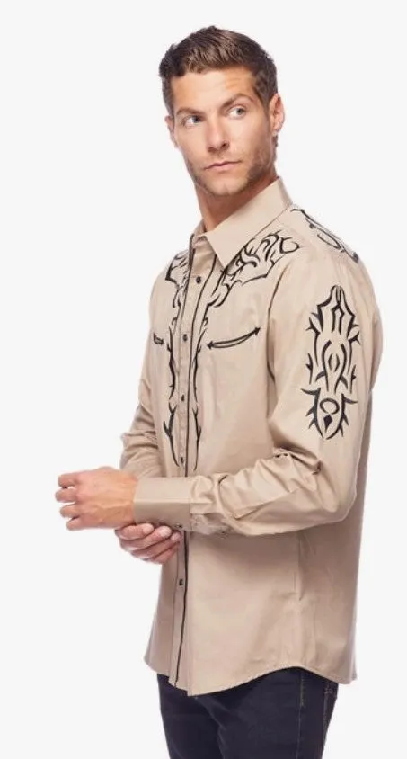 Rodeo Clothing Mens Western Embroidery Shirt PS500L-542 Beige