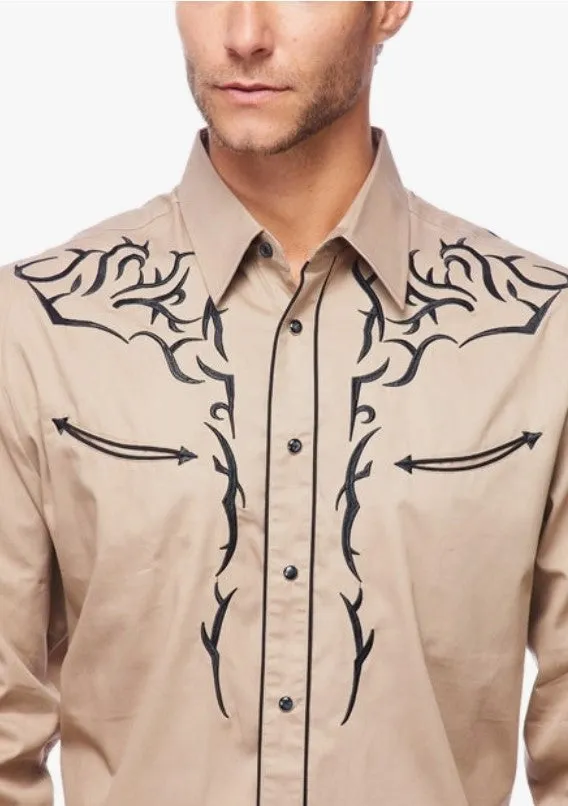 Rodeo Clothing Mens Western Embroidery Shirt PS500L-542 Beige