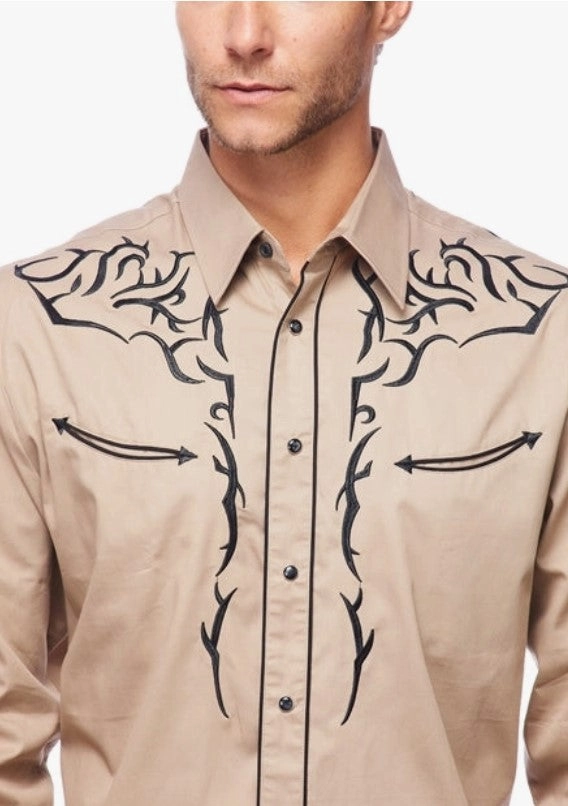 Rodeo Clothing Mens Western Embroidery Shirt PS500L-542 Beige