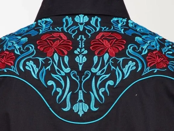 Rodeo Clothing Mens Western Embroidery Shirt PS500L-553 Black with Scroll Design