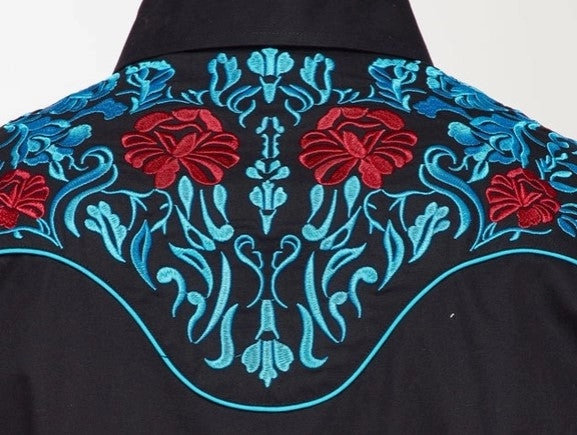 Rodeo Clothing Mens Western Embroidery Shirt PS500L-553 Black with Scroll Design