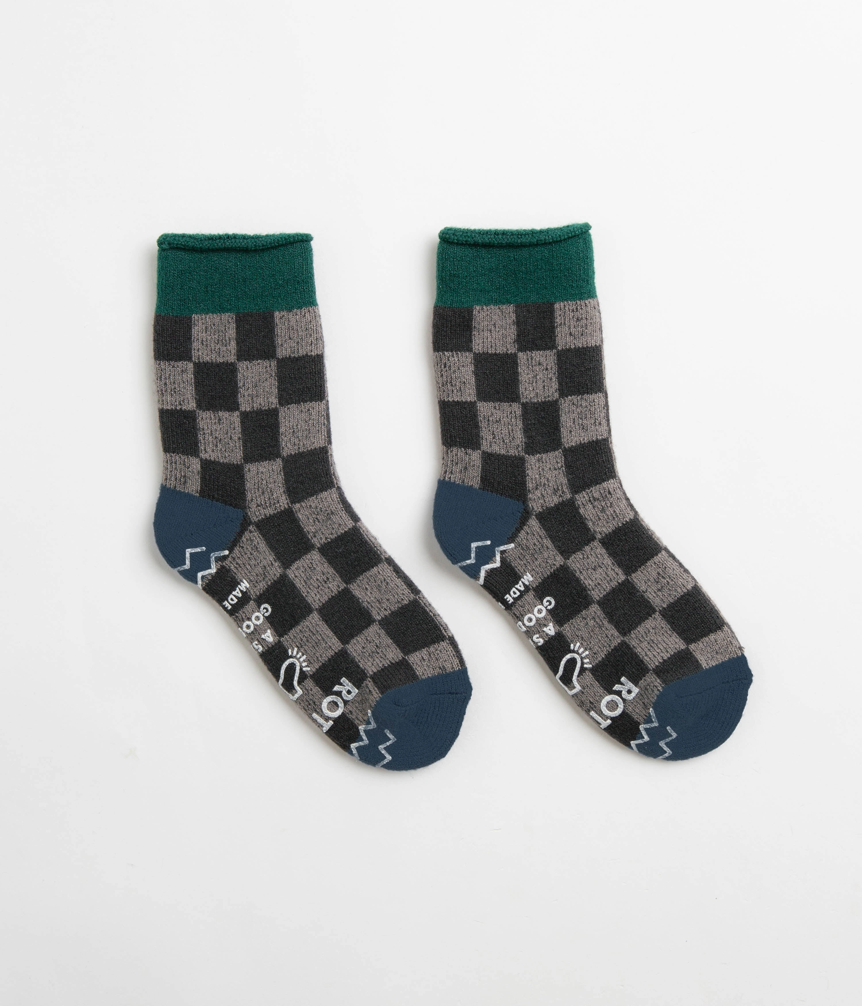 ROTOTO Checkerboard Socks - Dark Green / Blue