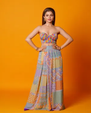 Rubina Dilaik in Nirmooha's Handcrafted Sequin Embroidered Bustier with Multi-Geo Gathered Maxi-Skirt with Handcrafted Sequin Belt from our Retro-Spection Collection