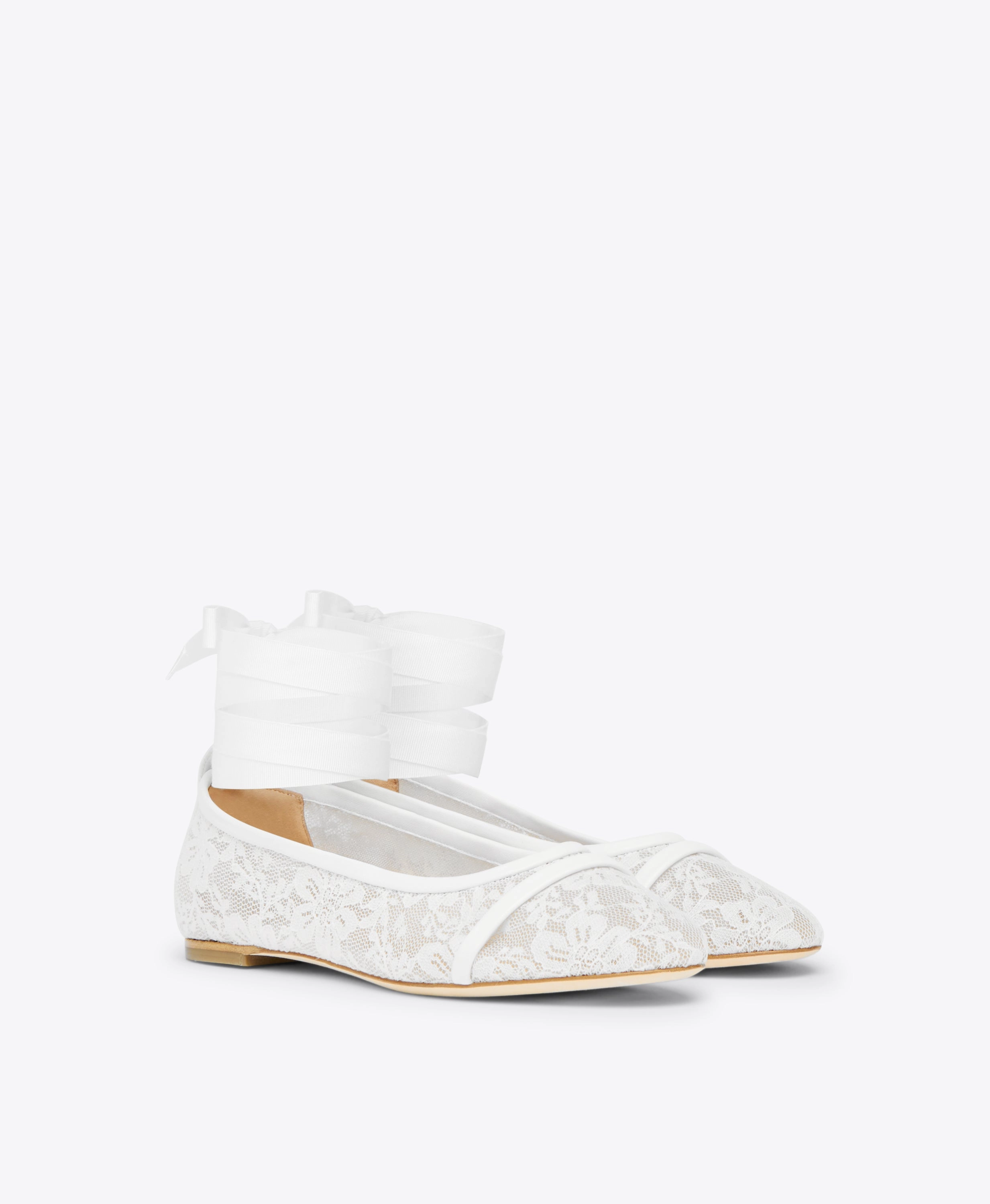 Sabina White Lace Flat Pumps