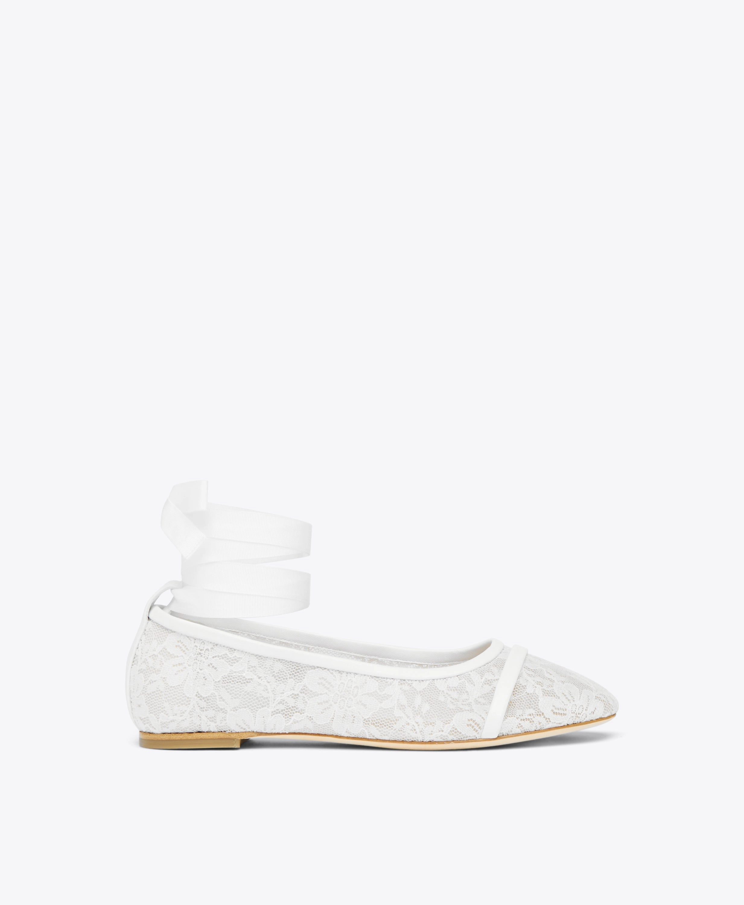 Sabina White Lace Flat Pumps