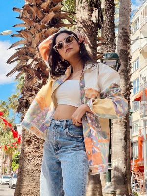 Saloni Shah in Retro-Spection Multi-Geo Printed Denim Jacket