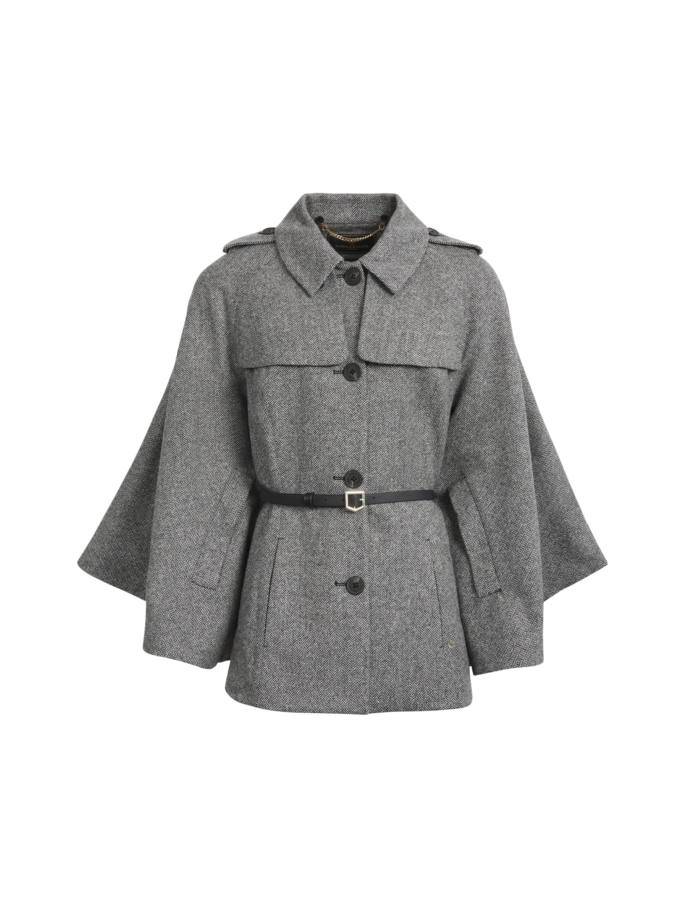 Sienna Wool Cape - Monochrome Herringbone