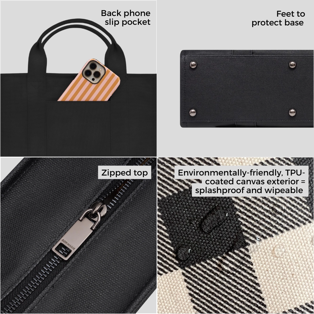 Small Bon Vivant Structured Tote Bag -- Black Gingham