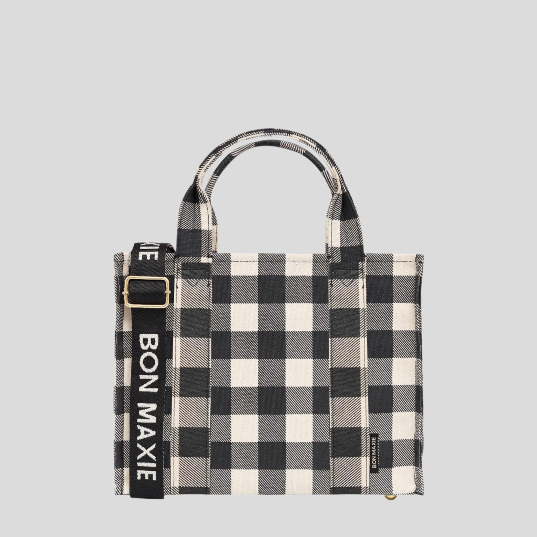 Small Bon Vivant Structured Tote Bag -- Black Gingham