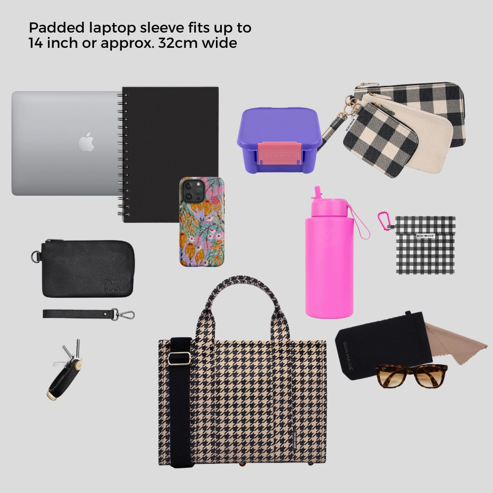 Small Bon Vivant Structured Tote Bag -- Black Gingham
