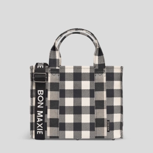 Small Bon Vivant Structured Tote Bag -- Black Gingham