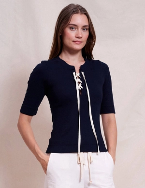 Sundry Lace Up Tee in Deep Navy
