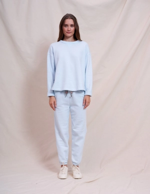 Sundry Rolled Sleeve Pullover in Icicle & Jogger Set in Icicle