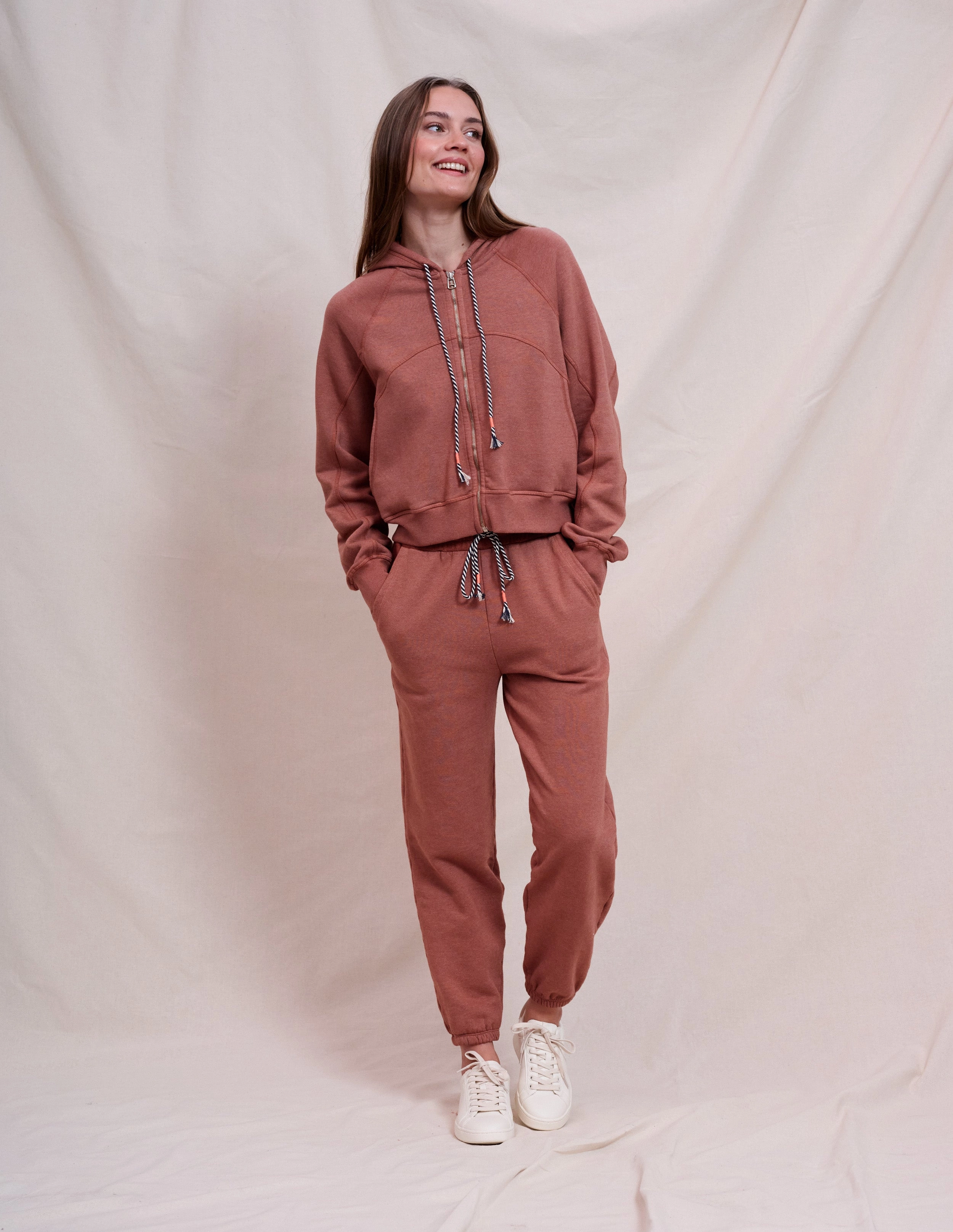 Sundry Seamed Zip Up & Jogger Set in Vintage Rust
