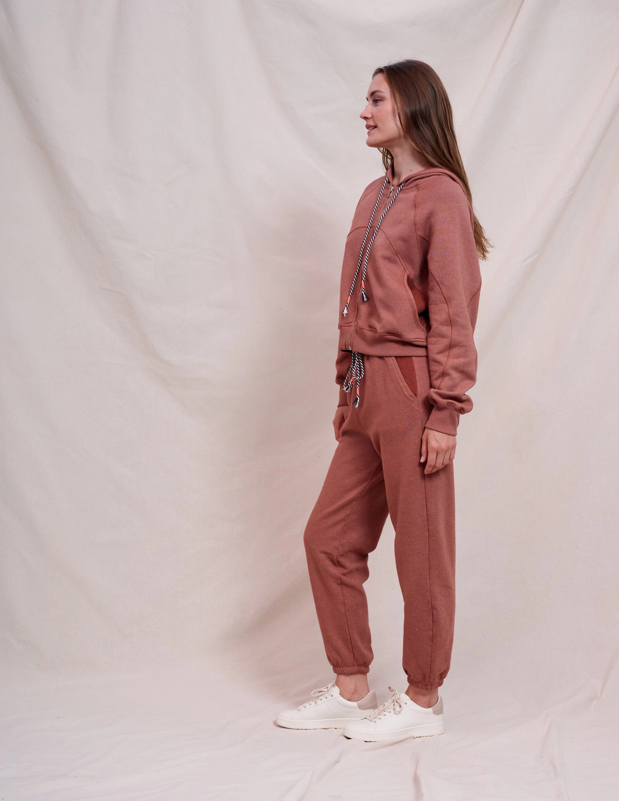 Sundry Seamed Zip Up & Jogger Set in Vintage Rust