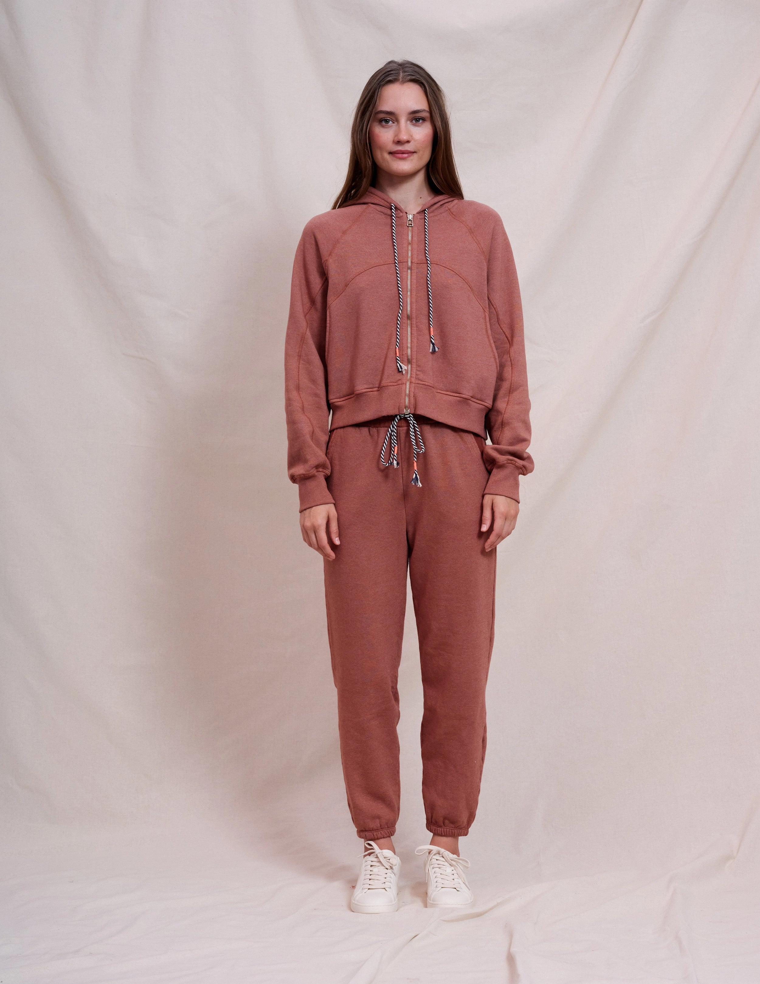 Sundry Seamed Zip Up & Jogger Set in Vintage Rust