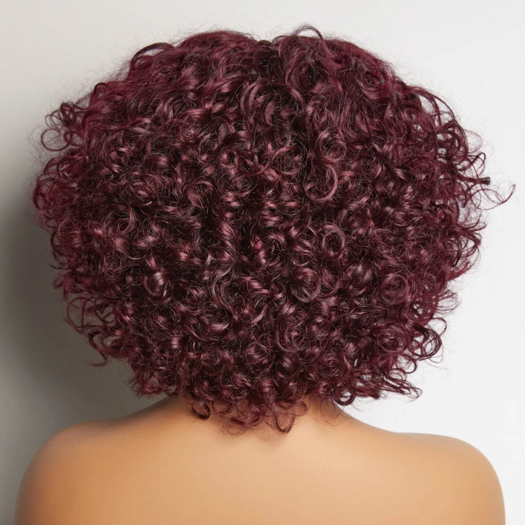 Trendy Burgundy Curly Bob Glueless Minimalist Lace T Part Wig 100% Human Hair - 99J™