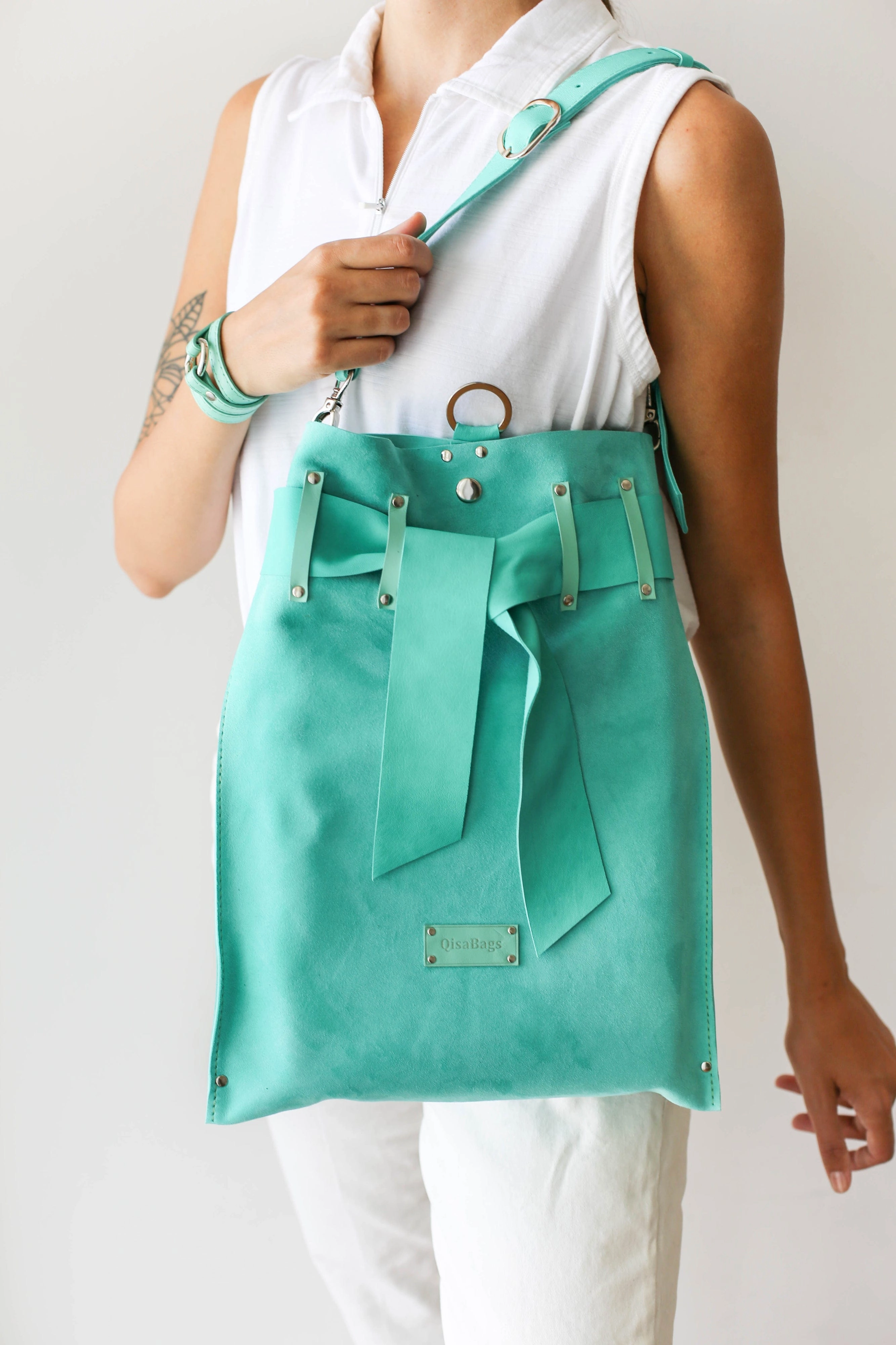 Turquoise Suede Backpack