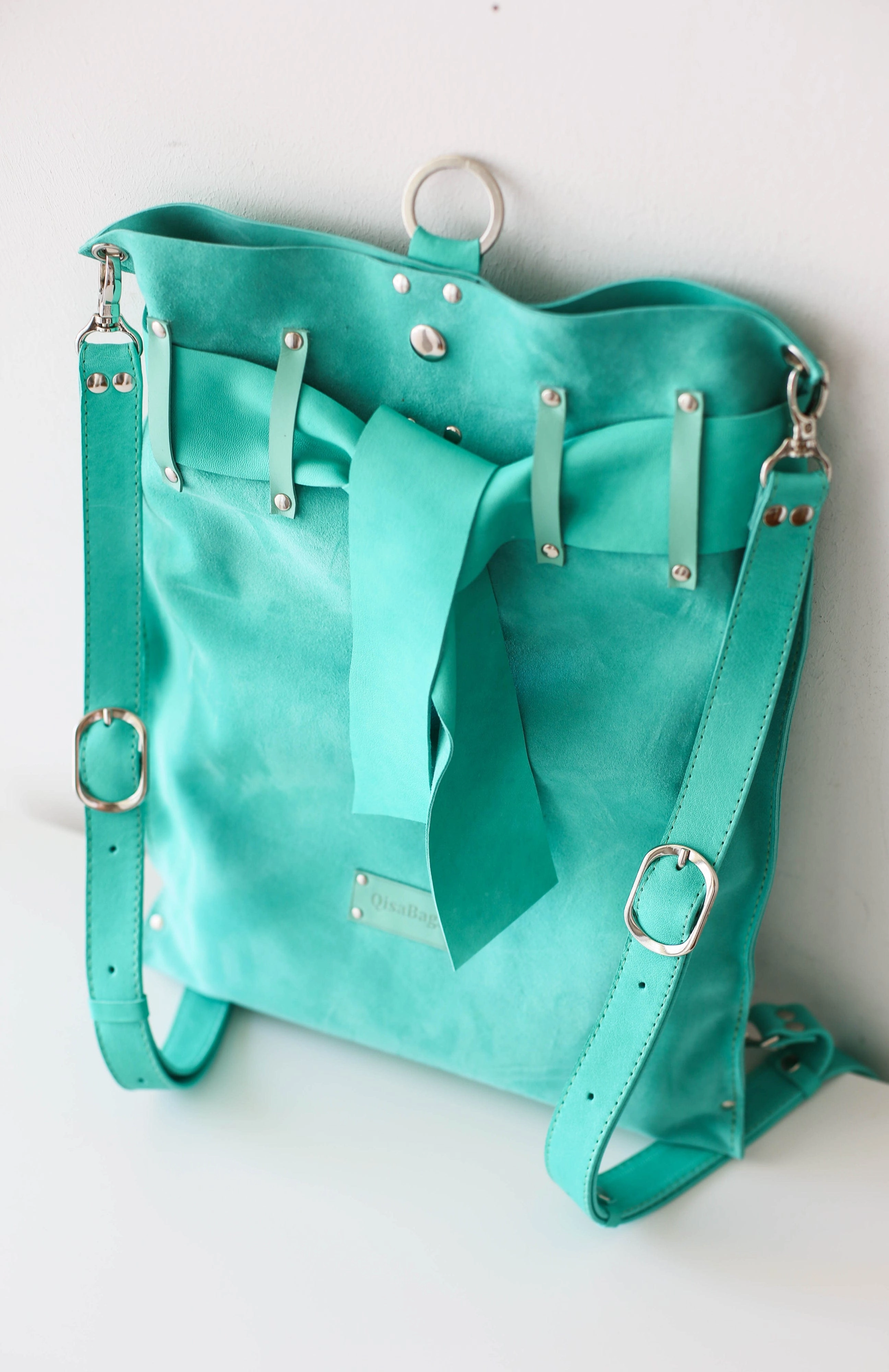 Turquoise Suede Backpack