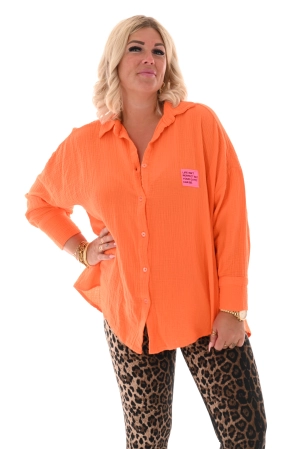 Wafel blouse v-hals applicatie oranje