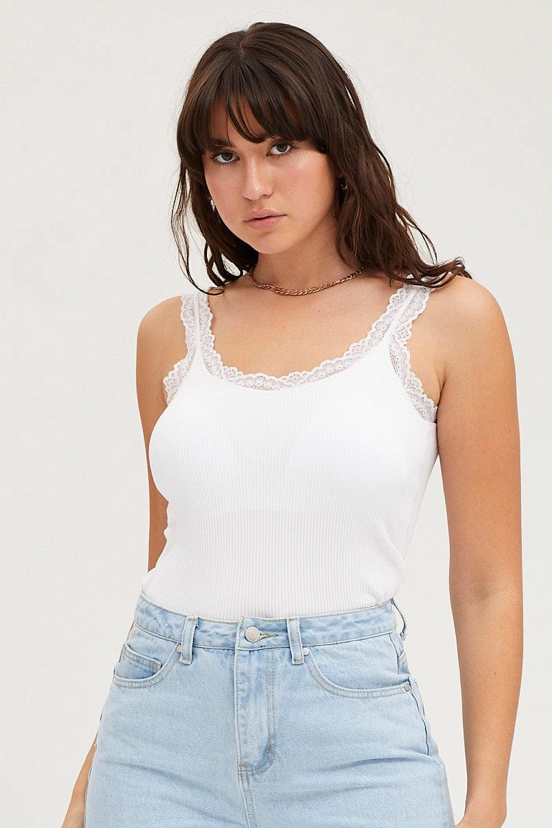 White Bralette Lace Trim Seamless