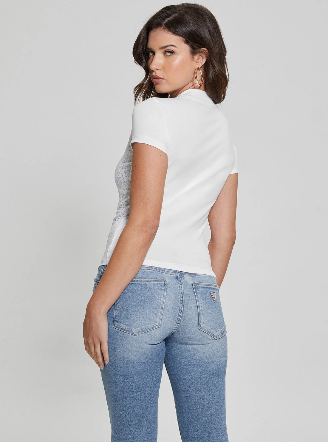 White Logo Mock Neck T-Shirt