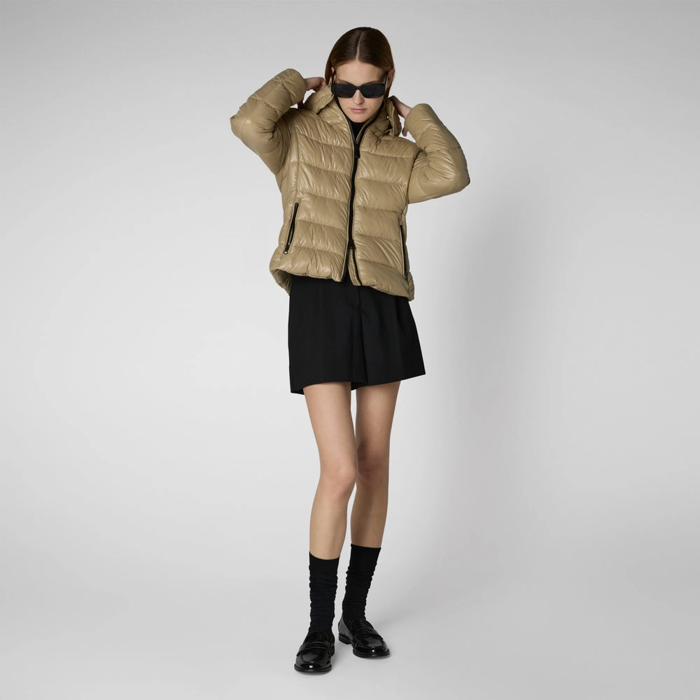 Women's Cosmary Hooded Puffer Jacket in Wood Beige