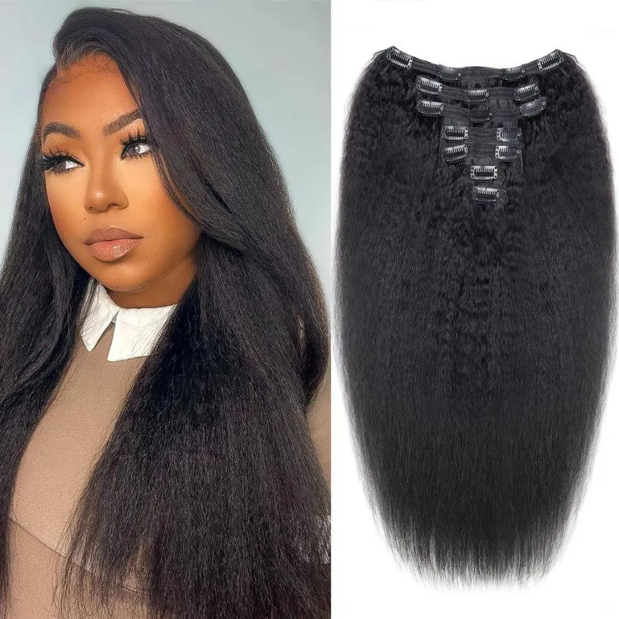 WOWANGEL Classic Lace Weft Clip Ins Hair Extensions Straight/Body Wave/Kinky Straight/Kinky Curly