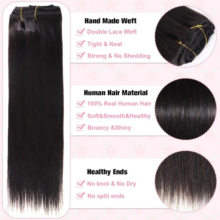 WOWANGEL Classic Lace Weft Clip Ins Hair Extensions Straight/Body Wave/Kinky Straight/Kinky Curly