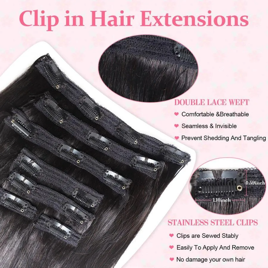 WOWANGEL Classic Lace Weft Clip Ins Hair Extensions Straight/Body Wave/Kinky Straight/Kinky Curly