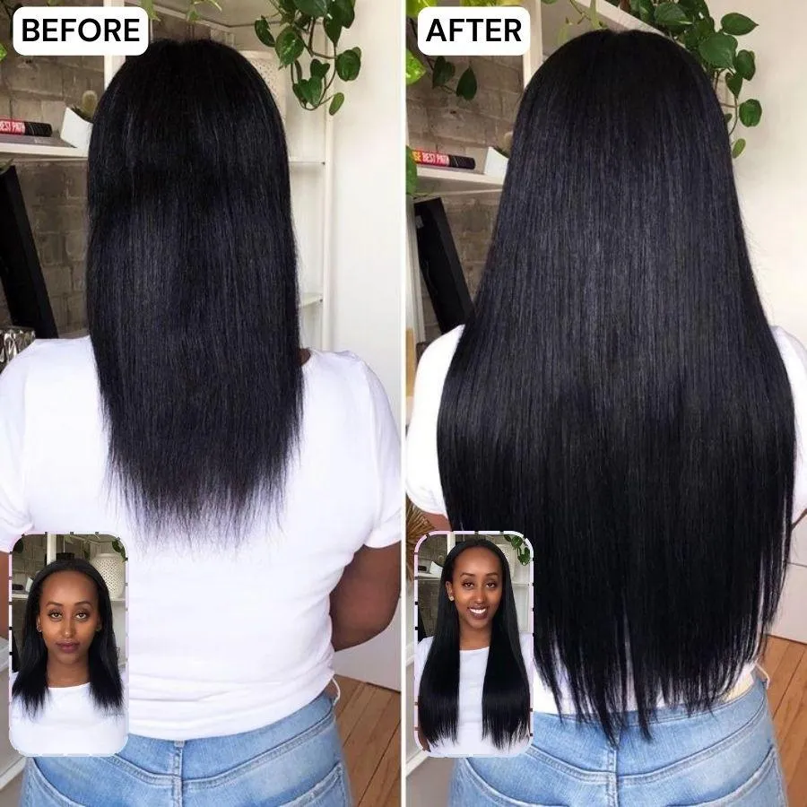 WOWANGEL Classic Lace Weft Clip Ins Hair Extensions Straight/Body Wave/Kinky Straight/Kinky Curly