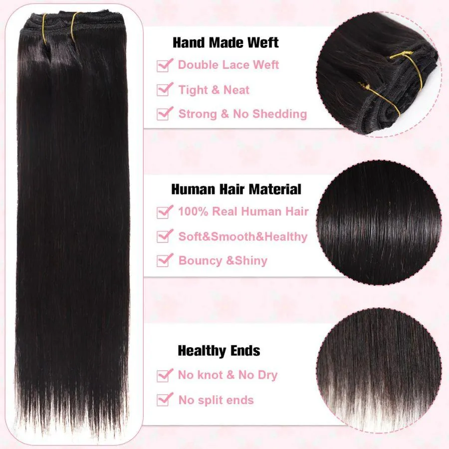 WOWANGEL Classic Lace Weft Clip Ins Hair Extensions Straight/Body Wave/Kinky Straight/Kinky Curly